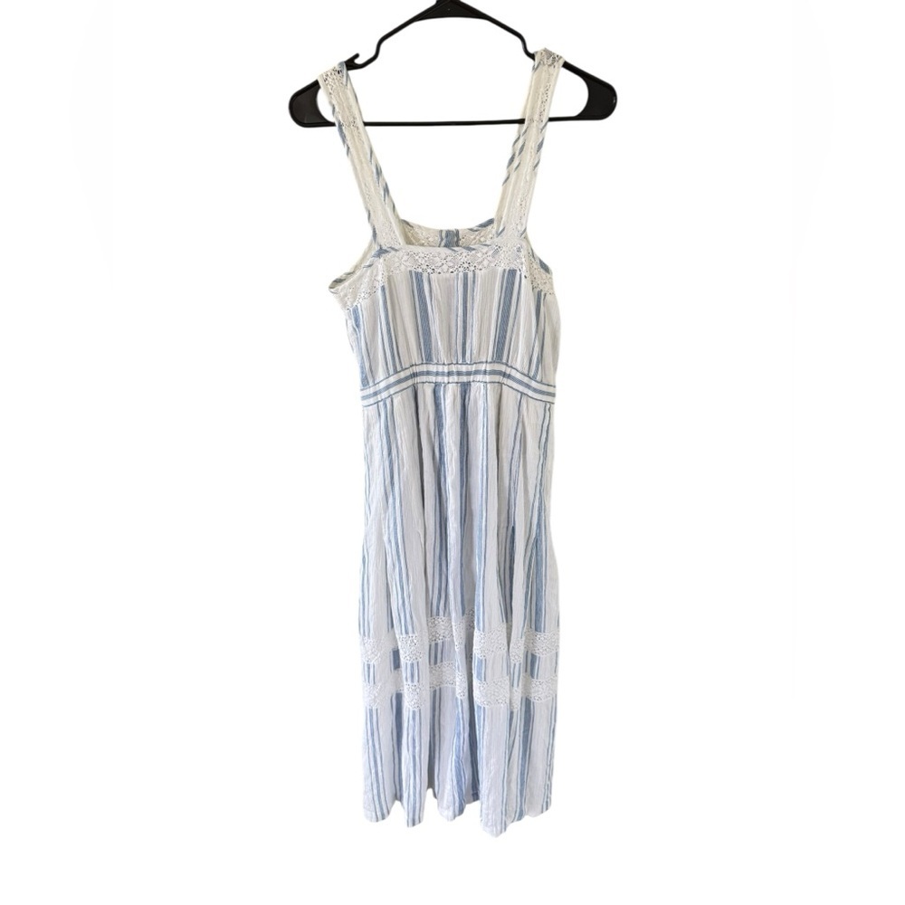 LoveShackFancy Blue & White Striped Lace-Trim Maxi Dress - Picture 3 of 8